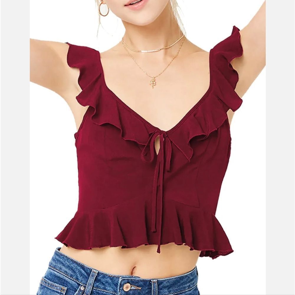 Sexy Women Summer Lotus Leaf Sleeveless Slim Bodycon V-neck T-shirt Crop Top US